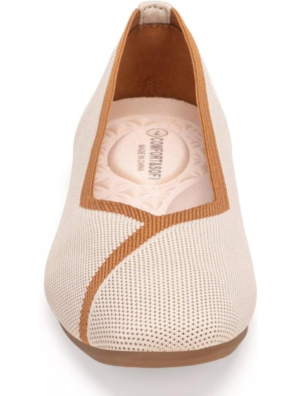 〽️Women's Nude Square Toe Flat Fly Casual Knitted Fabric Comfortable Shoes